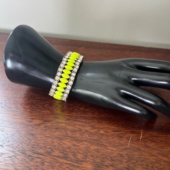 JCREW NWT rhinestone brass neon yellow stretch bracelet prom - Picture 10 of 14